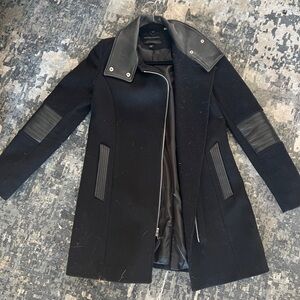 Andrew Marc Wool Coat with Leather Trim